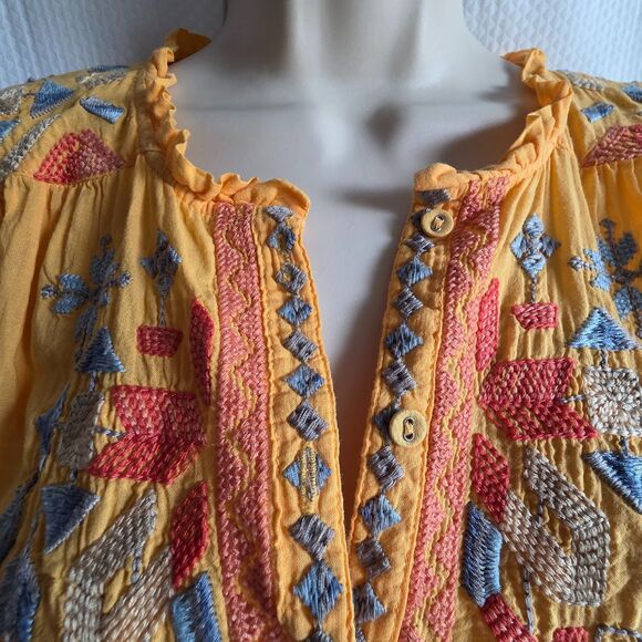 Johnny Was Biya Sleeveless Embroidered Tunic M Yellow Boho - Picture 4 of 12